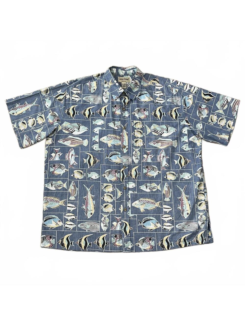 Cooke Street Mens Blue Fish Printed Hawaiian Shirt Size 2XL XXL